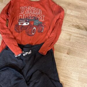 Red Monster Truck Graphic Long Sleeve Shirt with pants set